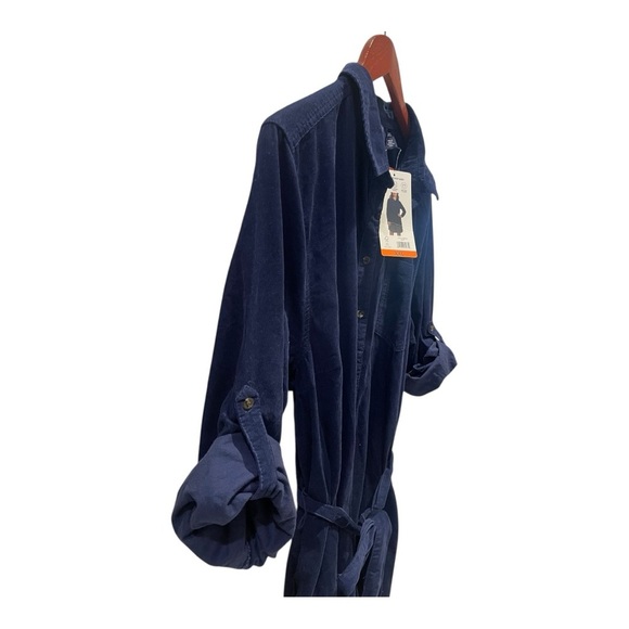 LANDS' END Blue Button Front Belted Long Roll Tab Sleeve Corduroy Dress Sz: XXL - Picture 6 of 14